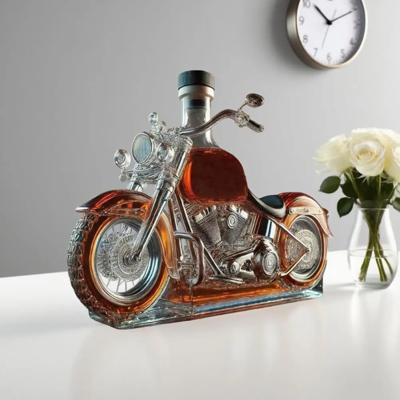 Glass Decanter Whiskey - Whiskykaraf in motorfietsstijl, handgemaakte glazen whiskyfles