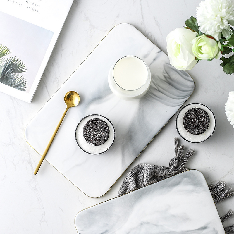 Marble Serving Board - Marmeren keramische snijplank met gouden rand,