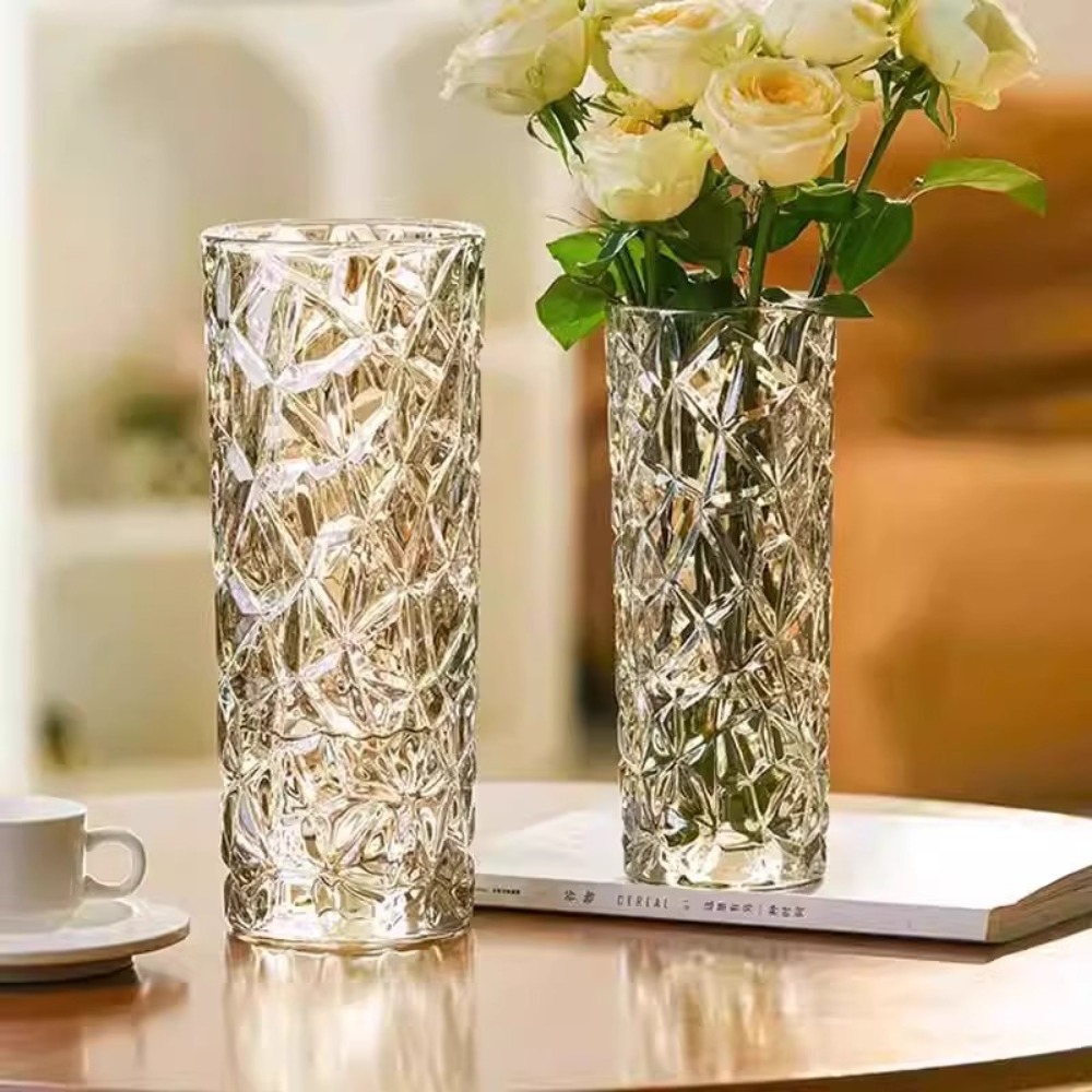 Quiet Luxury Lifestyle - Lichte luxe gletsjerpatroon glazen vaas transparant