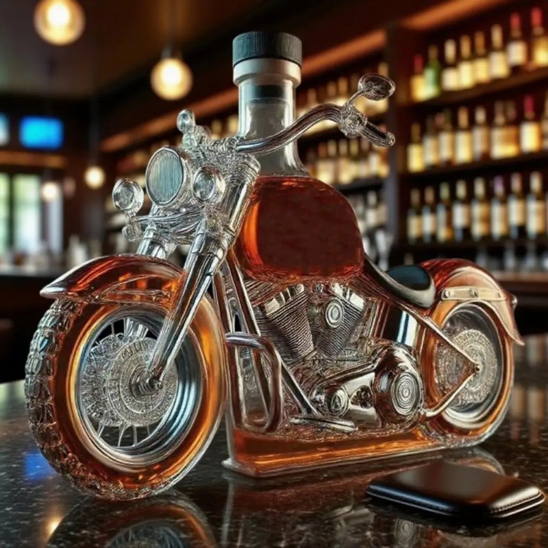 Glass Decanter Whiskey - Whiskykaraf in motorfietsstijl, handgemaakte glazen whiskyfles